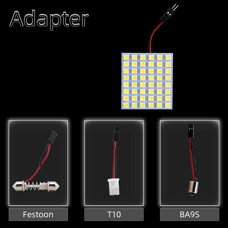 GLL Super White 5050 48-SMD LED Panel Dome Lamp Auto Car Interior Reading Plate Light Roof Ceiling Interior Wired Lamp + T10 BA9S Festoon Adapter-10PCS - Image 2